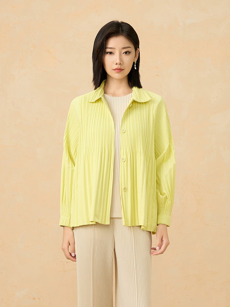 Pleated Trench Coat – Loose Fit Solid Color Cardigan