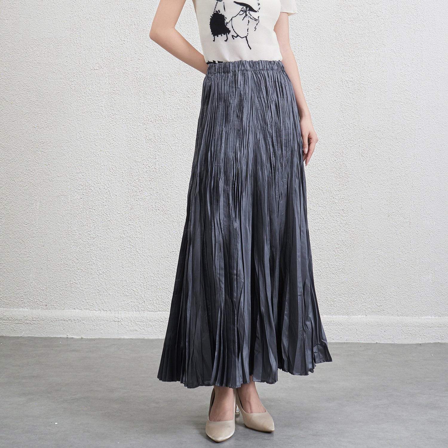 Pleated Irregular A-Line Midi Skirt – Handmade Elegant Women’s Style