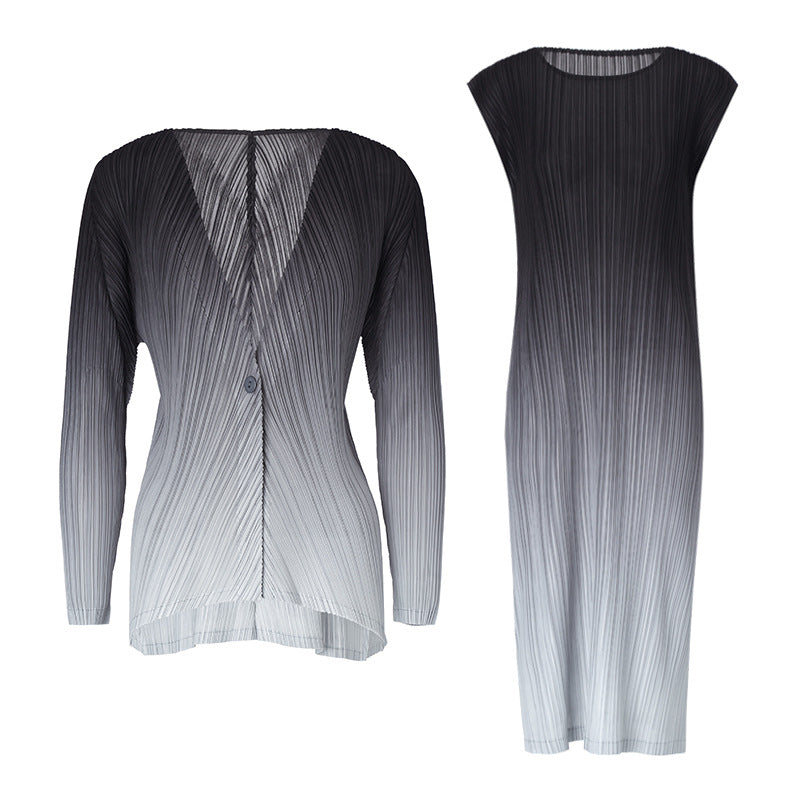 2025 Pleated Gradient Two-Piece Set – Short Cardigan Jacket & Elegant Sundress