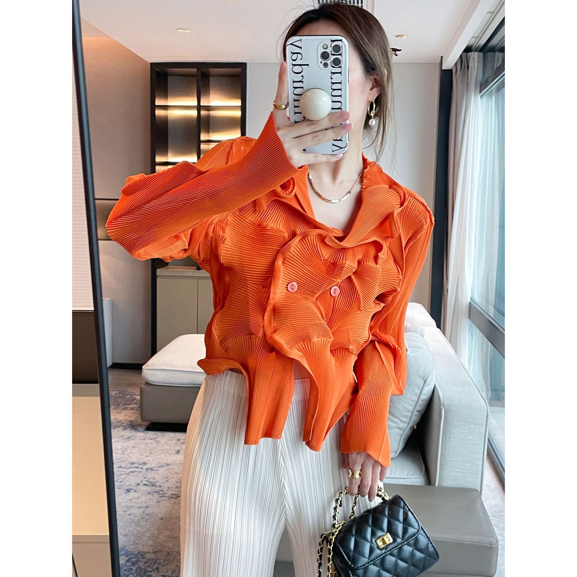2025 Fall Winter Pleated Architectural Jacket – Limited Edition Irregular Bud Pleat Cardigan