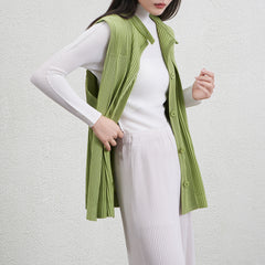 Pleated Irregular Sleeveless Cardigan Top – Modern Layer for Women