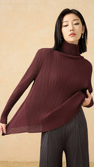 2025 Fall Winter Pleated Knit Top – Cozy High Neck, Slim Fit, Everyday Style