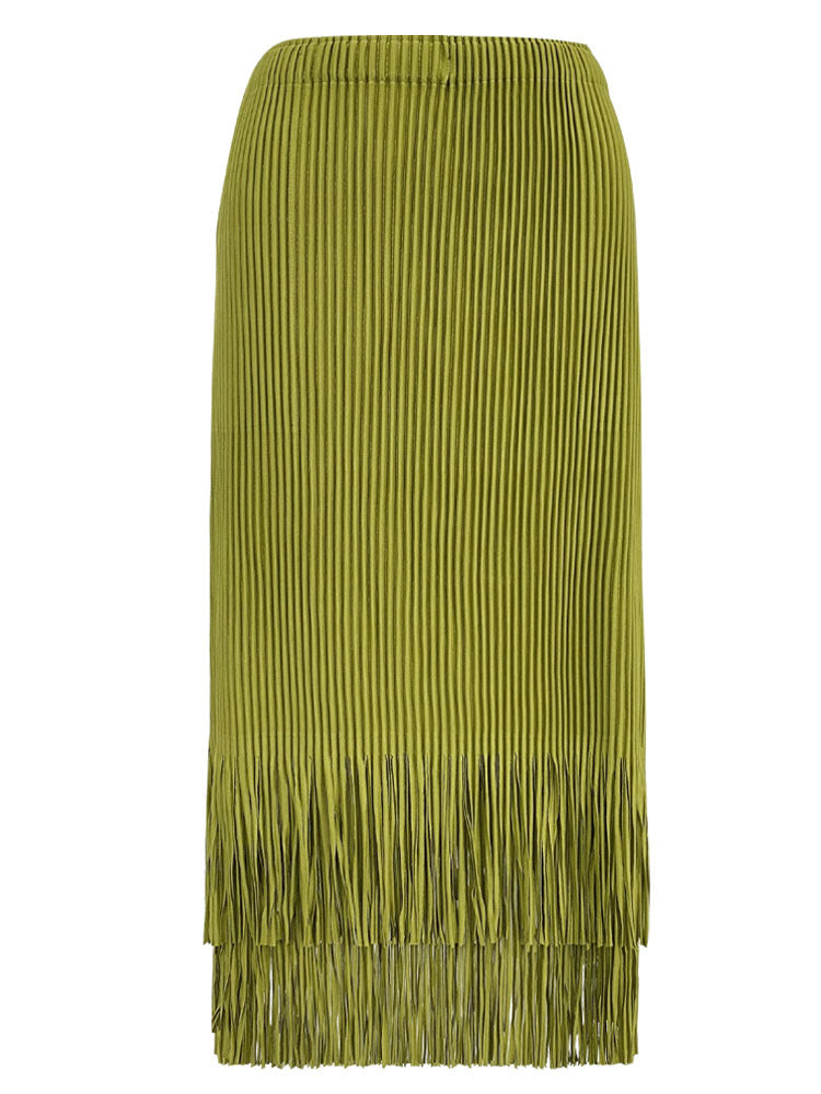 Pleated Two-Piece Set – Suit Collar Jacket and Fringe Skirt
