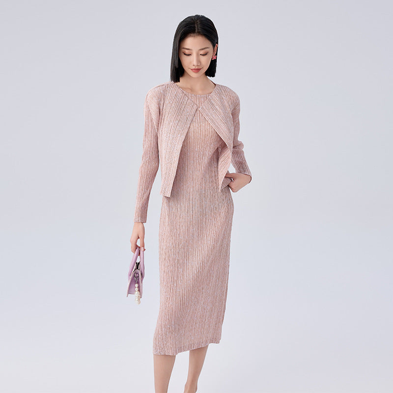 2025 Summer Pleated Two-Piece Set – Fresh Floral A-Line Skirt & Lightweight Cardigan