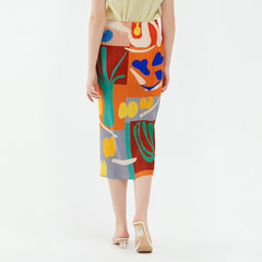 Pleated Printed A-Line Skirt – Elegant Women’s Mid-Length Style