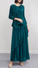 Pleats Please Two-Piece Set – Lace-Up Pleated Top & Irregular Swing Skirt