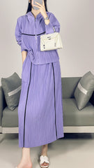 2025 Fall Winter Pleated Two-Piece Set – Sporty Hooded Zipper Jacket & Versatile Skirt