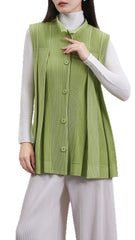 Pleated Irregular Sleeveless Cardigan Top – Modern Layer for Women