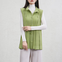 Pleated Irregular Sleeveless Cardigan Top – Modern Layer for Women