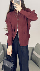 2025 Fall Winter Pleated Sweater Jacket – Zipper Cardigan, Casual Chic Knit Top for Women