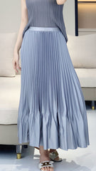 Issey Miyake Pleats Please Style 緞面荷葉邊百褶夏季半身裙