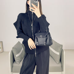 2025 Fall Winter Pleated Sweater Jacket – Zipper Cardigan, Casual Chic Knit Top for Women