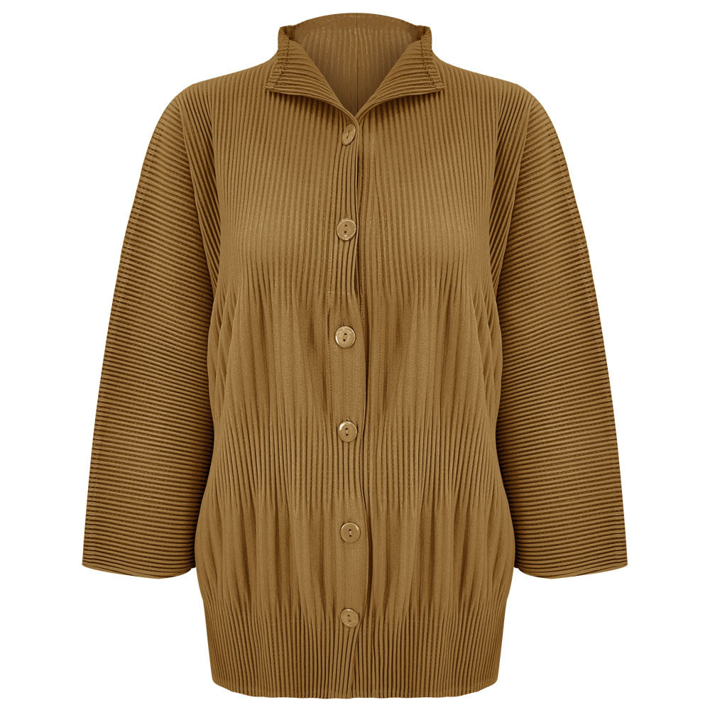 Pleated Solid Color Shirt – Loose Long Sleeve Casual Women’s Top