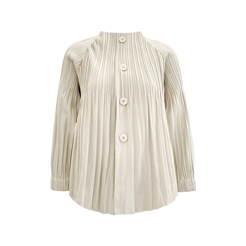 Women’s Fall Pleated Short Jacket – Slim Fit Single-Breasted Top