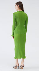 Pleats Please Green Skirt Suit – Fresh Pleated A-Line Two-Piece Set
