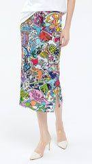 Pleated Graffiti Print A-Line Skirt – Slim Long Women’s Style