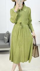2025 Fall Winter Pleated Tie-Waist Dress – Stretchy Loose Fit, Elegant & Versatile Style for Women