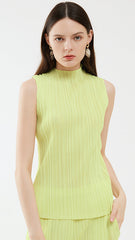 Pleats Summer Slim Sleeveless High-Neck Pleated Vest – Elegant Basic Top