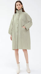 Pleats Please Solid Color Windbreaker – Pleated Midi-Length Trench Coat