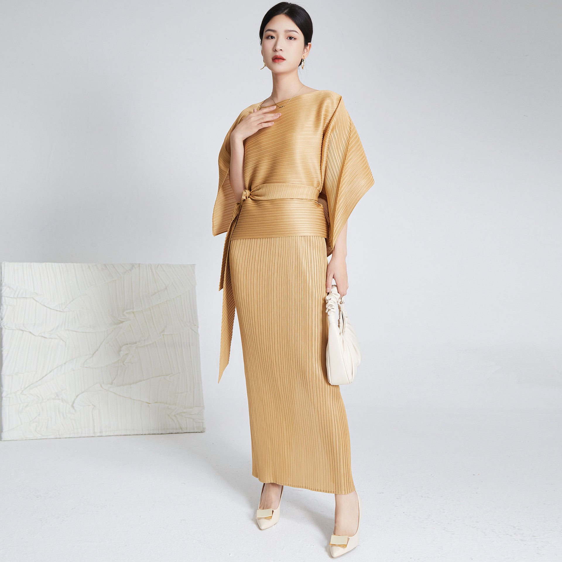Issey Miyake Pleats Please Style – 兩件套吊帶裙套頭衫套裝