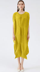 Pleated Yellow Chiffon Midi Dress – Elegant Fairy-Inspired Style