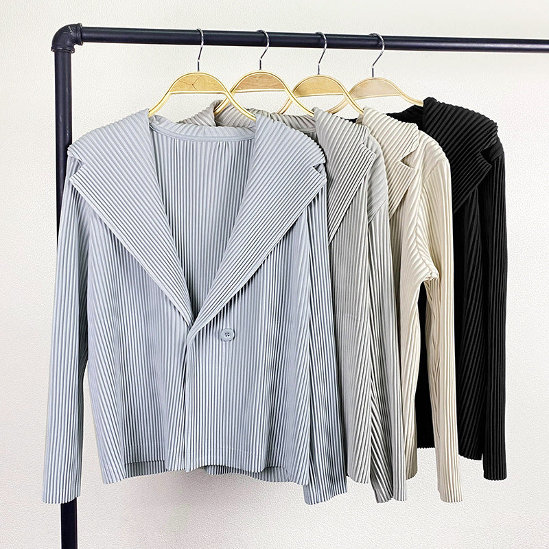 Pleats Please Double-Breasted Blazer – Loose Fit Pleated Jacket