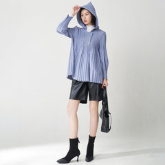 Pleats Please Hooded Cardigan Jacket – Loose Casual Pleated Outerwear