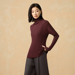 2025 Fall Winter Pleated Knit Top – Cozy High Neck, Slim Fit, Everyday Style