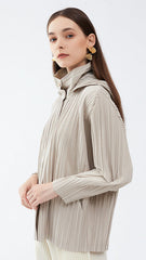 Pleats Please Short Trench Coat – Solid Color Pleated Jacket with Detachable Hood