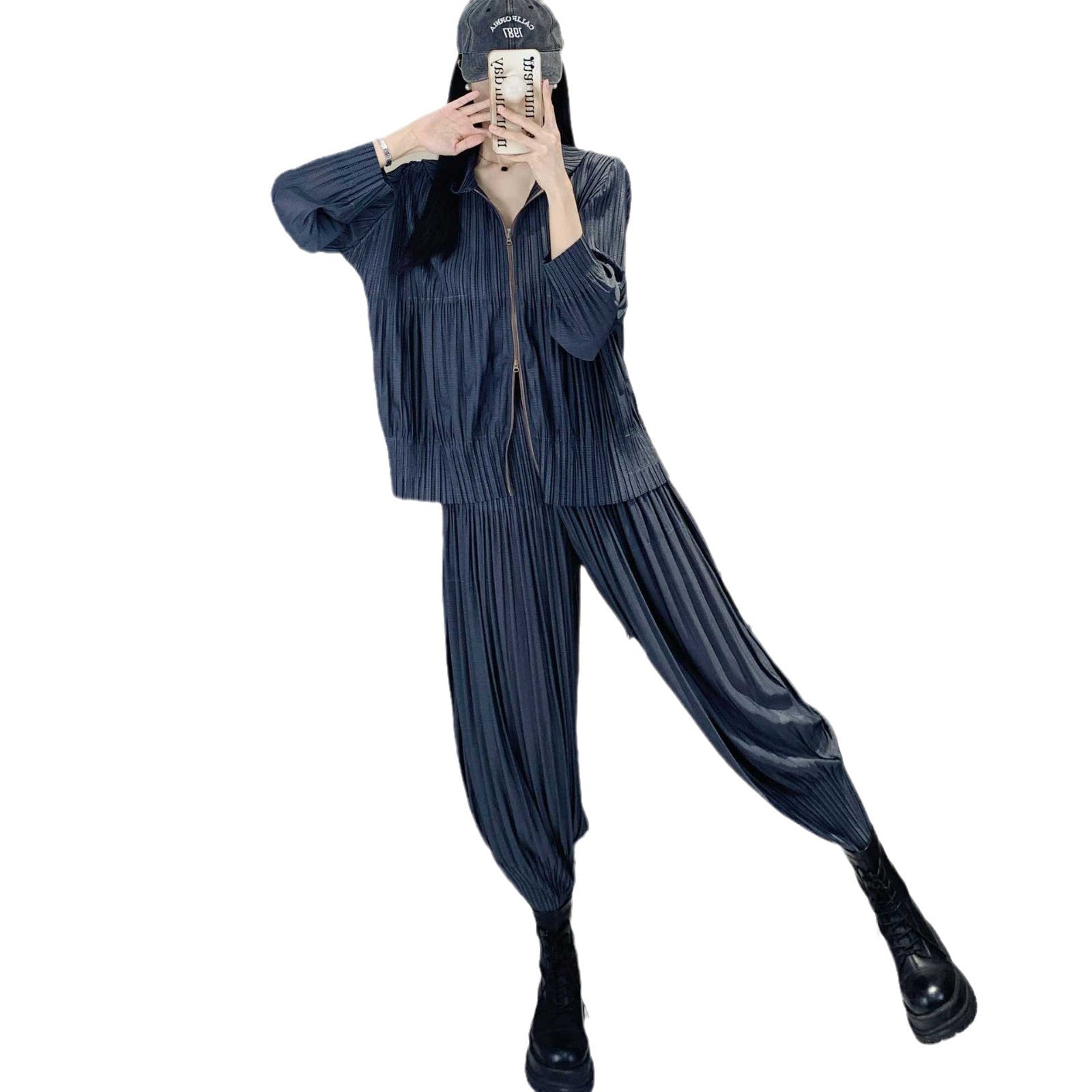 Women’s 2025 Pleated Two-Piece Set – Casual Sporty Hoodie and Harem Pants