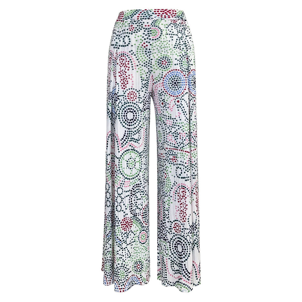 Boho Two-Piece Set – Dot Print Top and Pleated Wide-Leg Pants