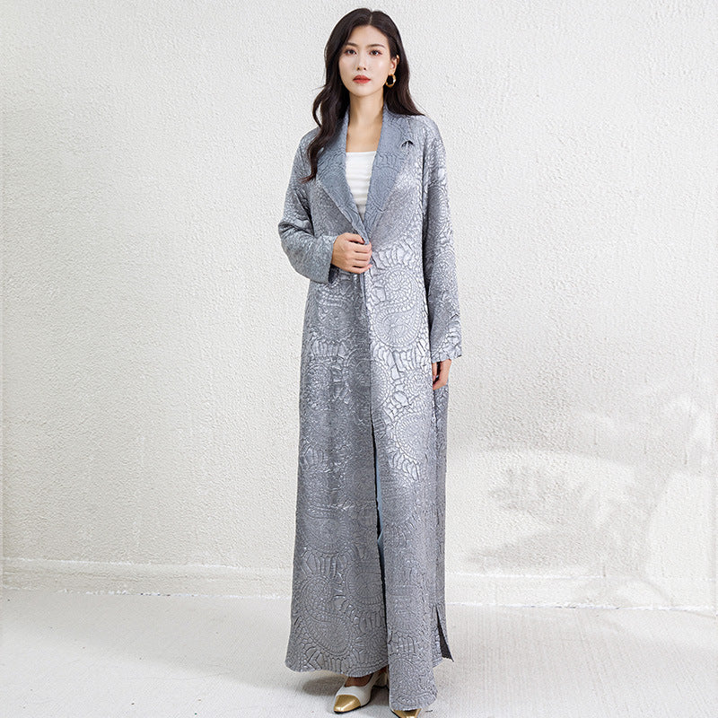 Pleats Please Embroidered Long Jacket – Lace-Up Robe Cardigan, Plus-Size Friendly
