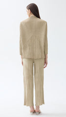 Pleated Solid Color Shirt and Straight Pants Set – Chic Two-Piece Outfit