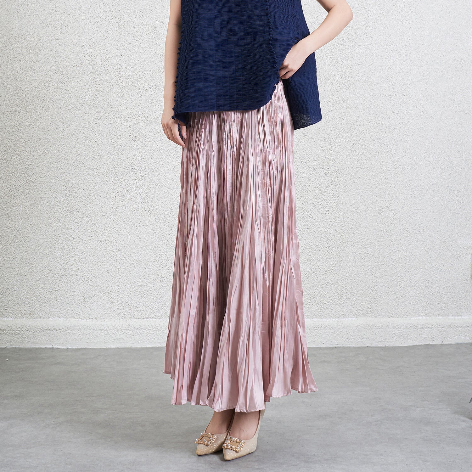 Pleated Irregular A-Line Midi Skirt – Handmade Elegant Women’s Style