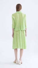 Pleated Two-Piece Set – Buttoned Cardigan Top and Puffy Skirt