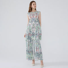 Boho Two-Piece Set – Dot Print Top and Pleated Wide-Leg Pants