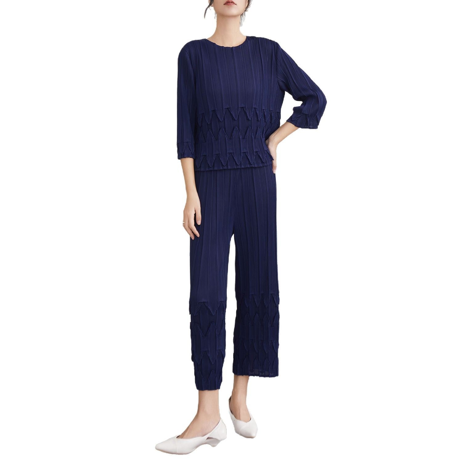 Pleats Please Wide-Leg Pants Set – Pleated Two-Piece Outfit for Women