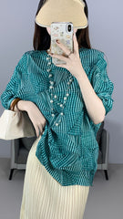 2025 Fall Winter Pleated Irregular Top – Loose Fit, 3/4 Sleeve Casual Slimming T-Shirt for Women