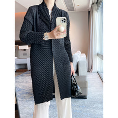 2025 Fall Winter Pleated Trench Coat – Lapel Mid-Length Versatile Jacket for Women