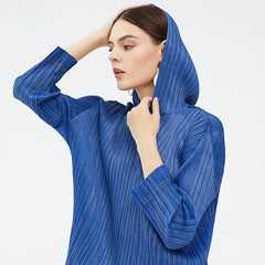 Pleated Long Sleeve Hooded Top – Casual Lightweight Women’s T-Shirt