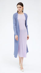 Pleats Please Long Trench Coat – Solid Color Pleated Double-Breasted Style
