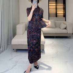 Issey Miyake Pleats Please Style 復古印花修身兩件套