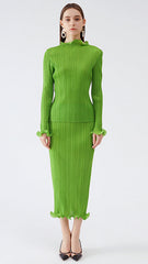 Pleats Please Green Skirt Suit – Fresh Pleated A-Line Two-Piece Set