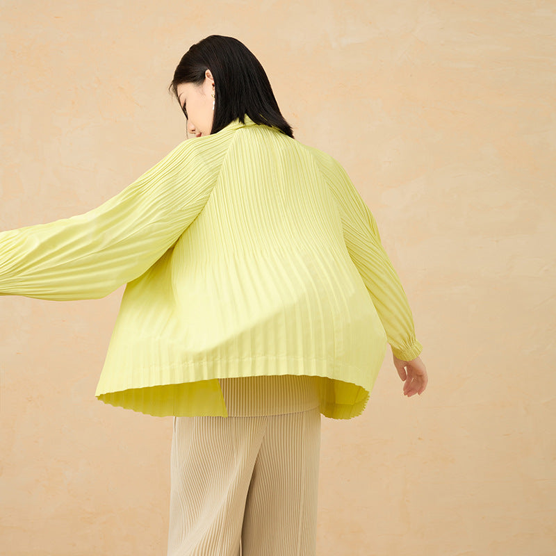 Pleated Trench Coat – Loose Fit Solid Color Cardigan