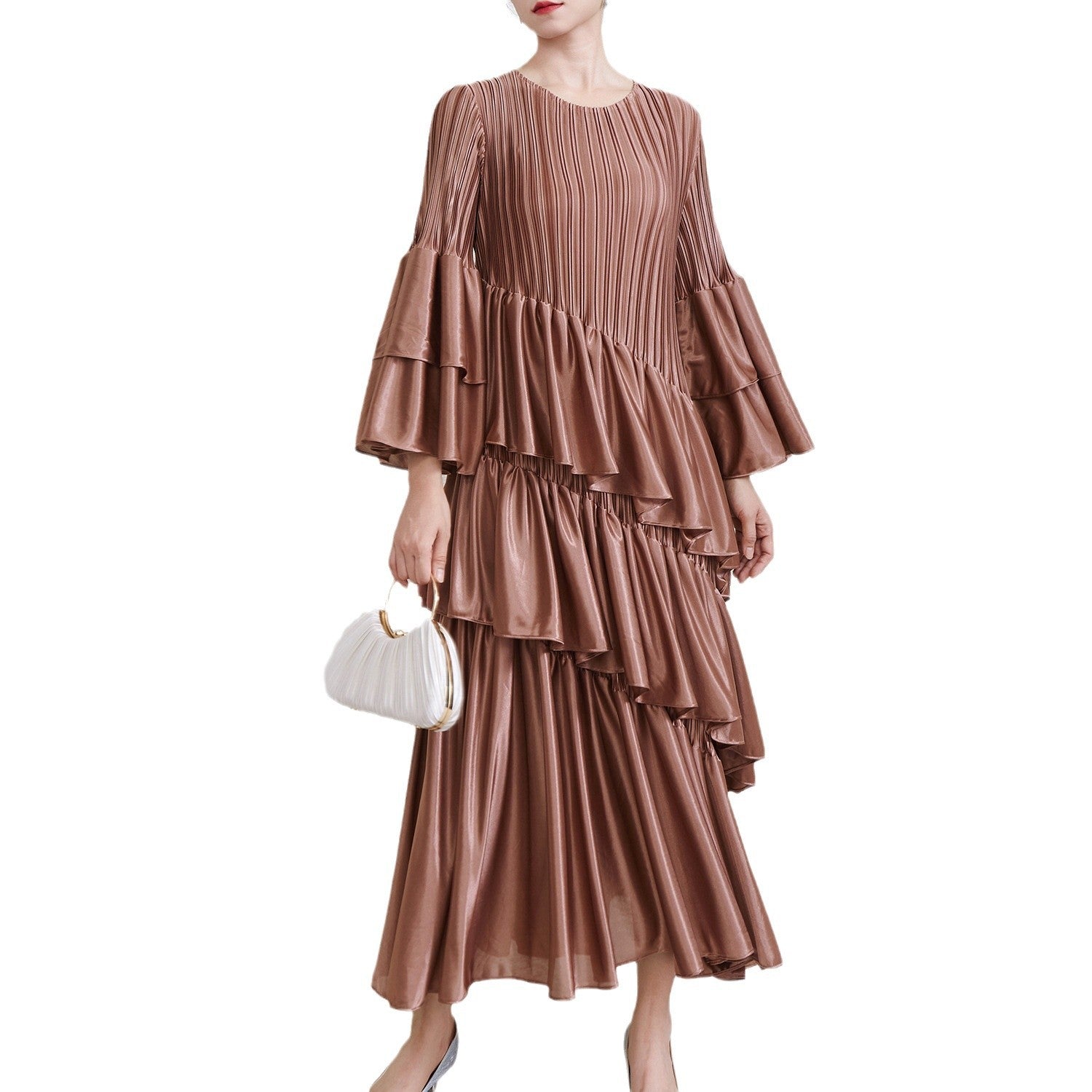 Pleats Please French Pleated Dress – Elegant Autumn Winter Banquet Outfit