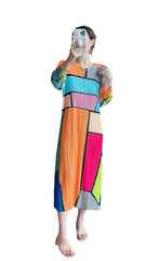 Women’s Spring Pleated Maxi Dress – High-End Plaid Print Slim Fit Crew Neck Style