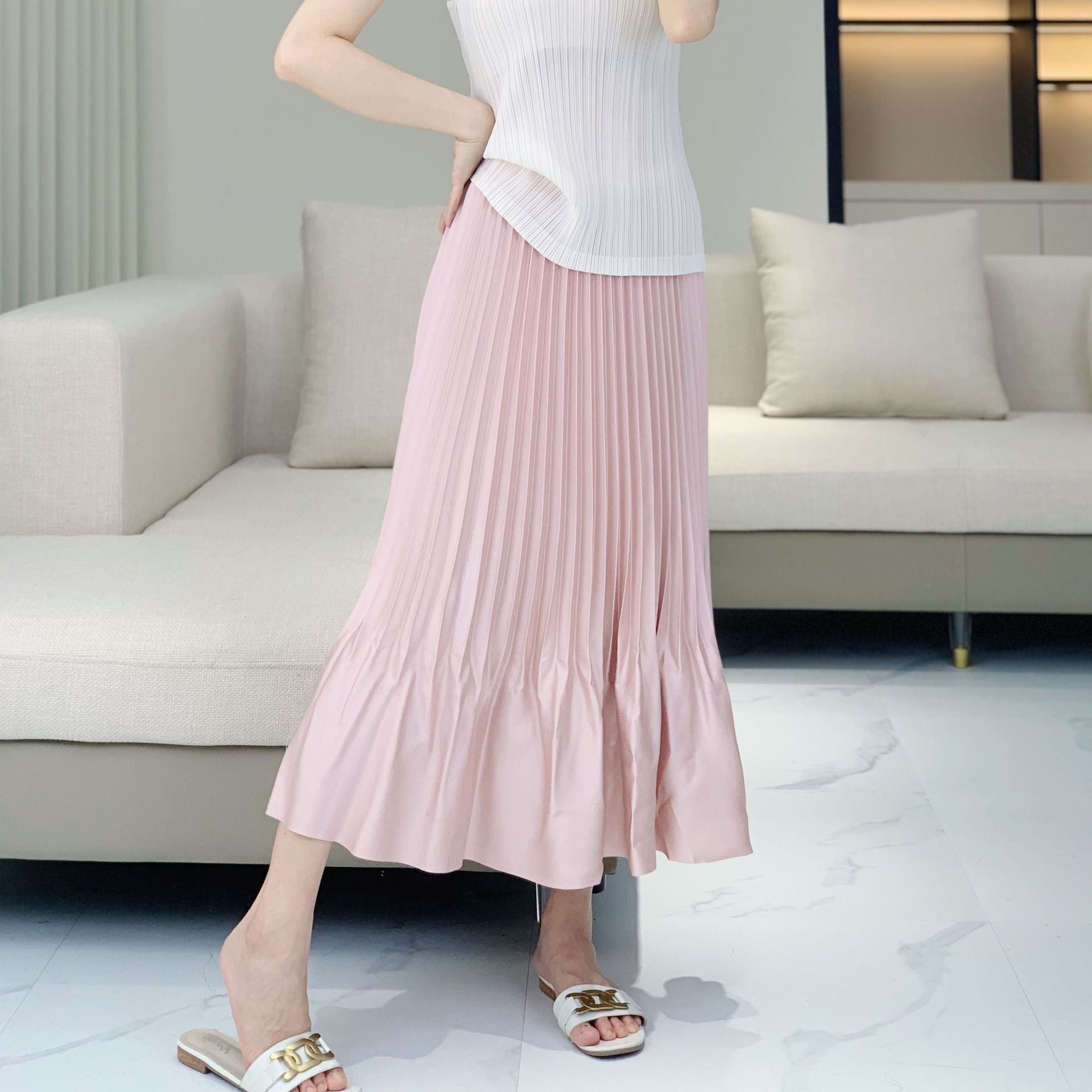 Issey Miyake Pleats Please Style 緞面荷葉邊百褶夏季半身裙