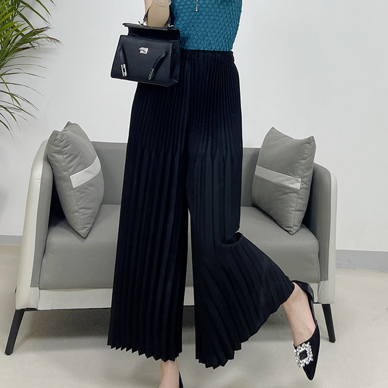 2025 Fall Winter Pleated Wide-Leg Pants – Cropped Casual Style, Plus-Size Friendly Loose Fit for Women