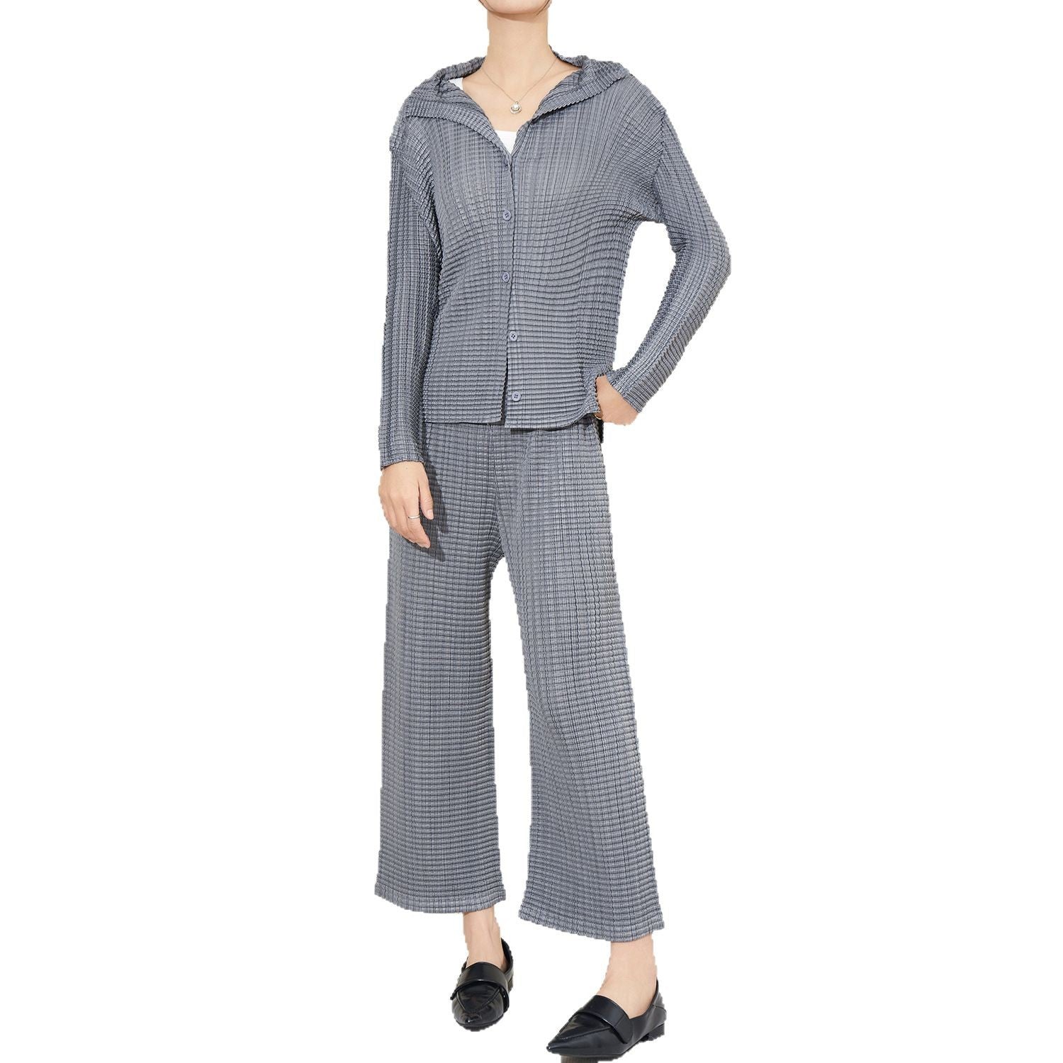 Pleated Casual Wide-Leg Pants Set – Chic Two-Piece Women’s Outfit