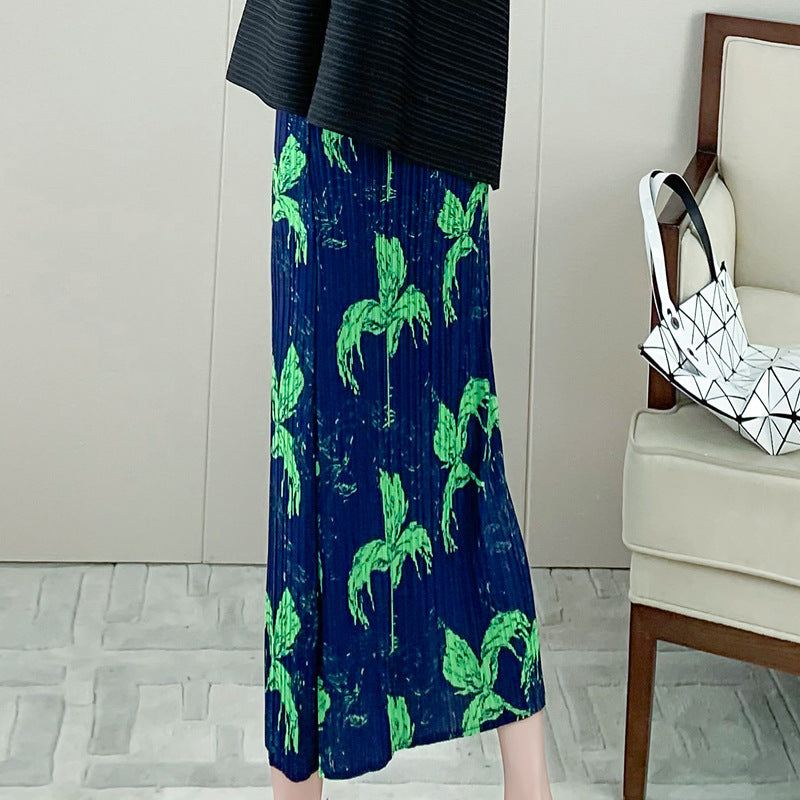 Miyake skirt, fashion printed pleated pleated skirt, high waist slimming A-line long skirt, 2024 summer new women
